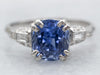 Platinum Cushion Cut Sapphire Engagement Ring with Diamond Accents