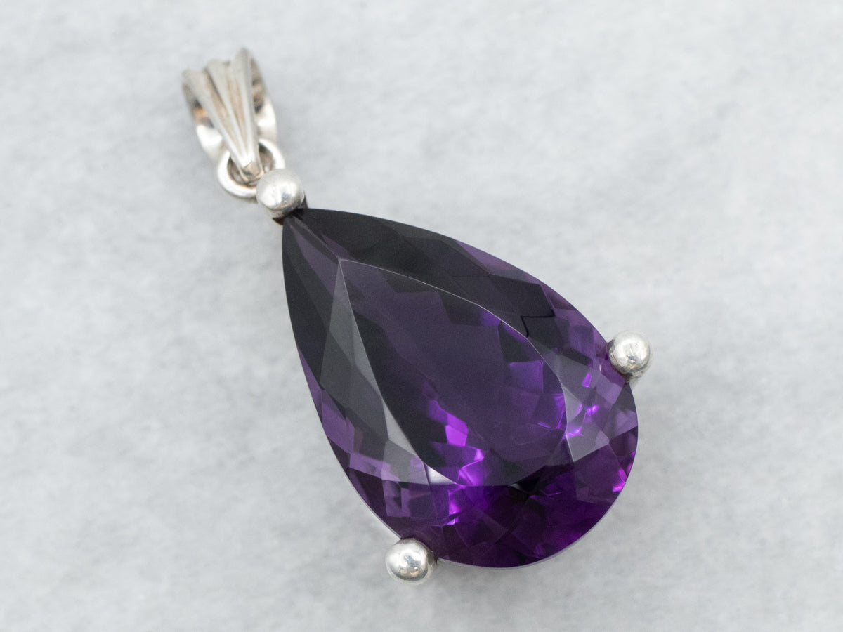 Sterling Silver Teardrop Amethyst Statement Pendant