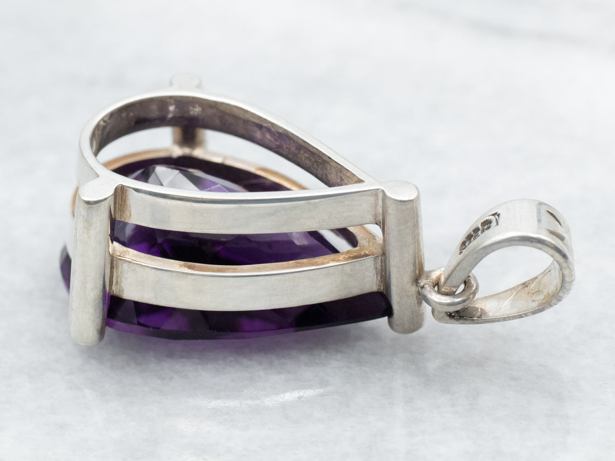 Sterling Silver Teardrop Amethyst Statement Pendant