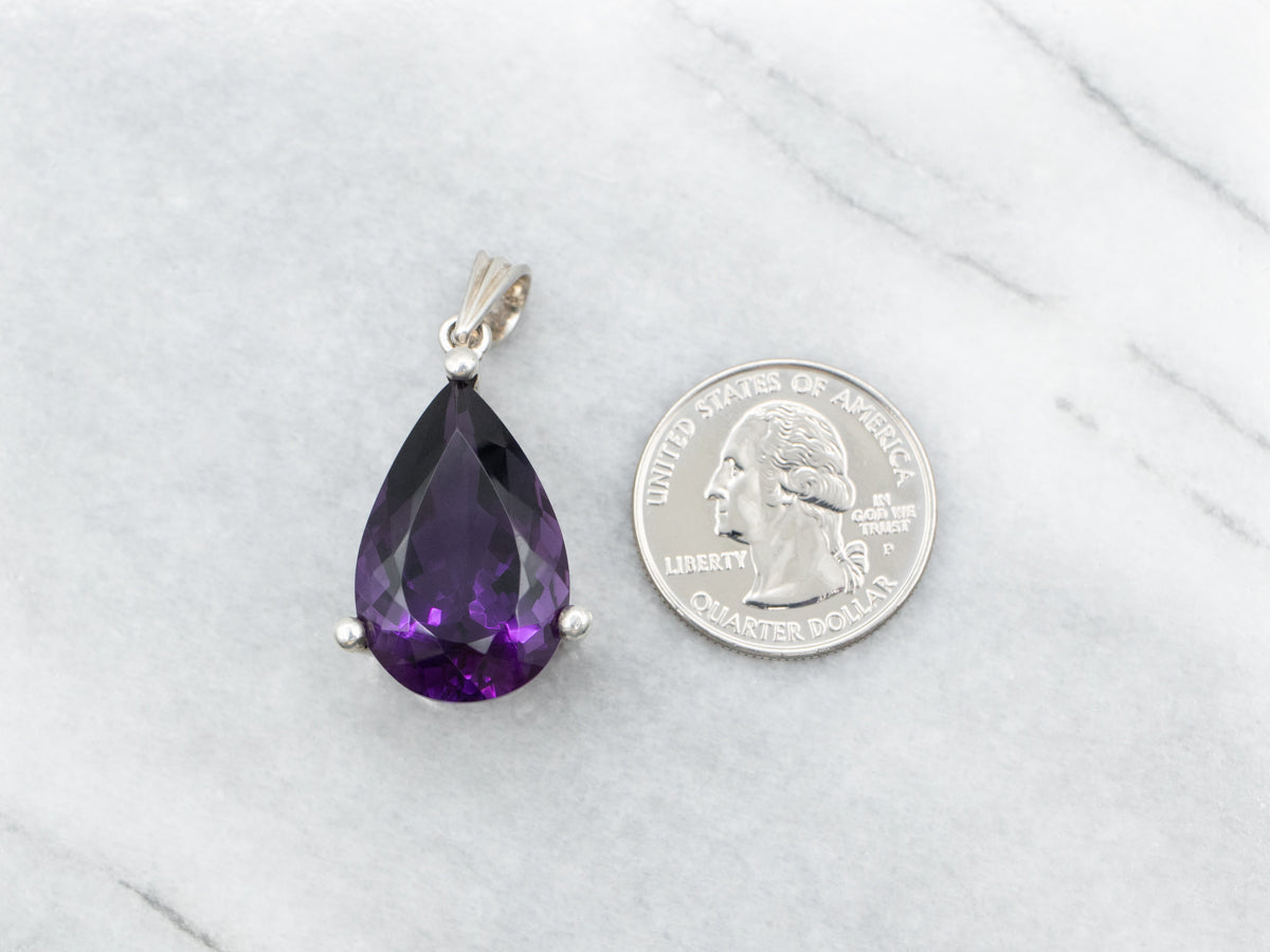 Sterling Silver Teardrop Amethyst Statement Pendant
