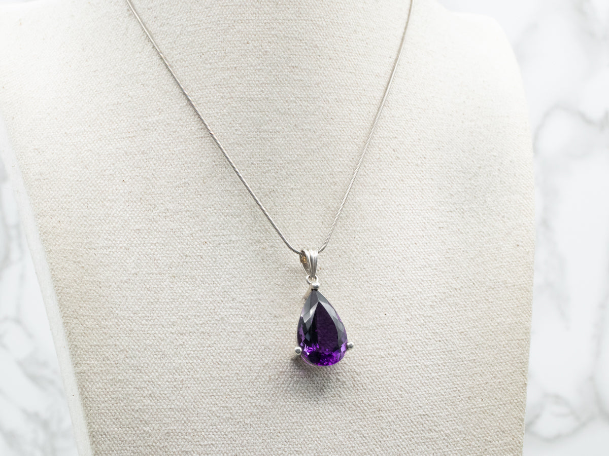 Sterling Silver Teardrop Amethyst Statement Pendant