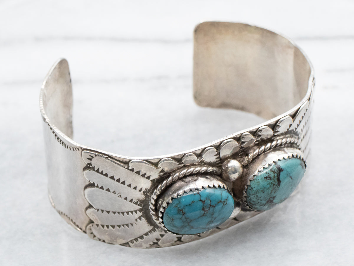 Sterling Silver Native American Double Turquoise Cuff Bracelet