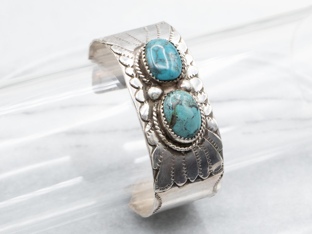 Sterling Silver Native American Double Turquoise Cuff Bracelet