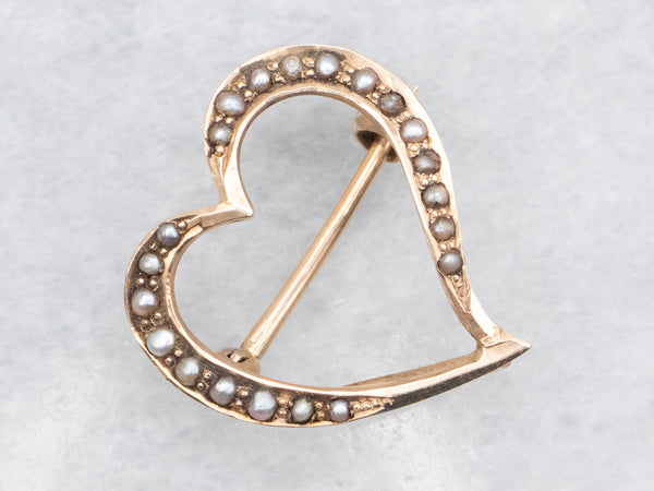 Broche Vintage Biche De Bere Paris - Forme Cœur - Ton Or - Pierre Topaze - Occasion