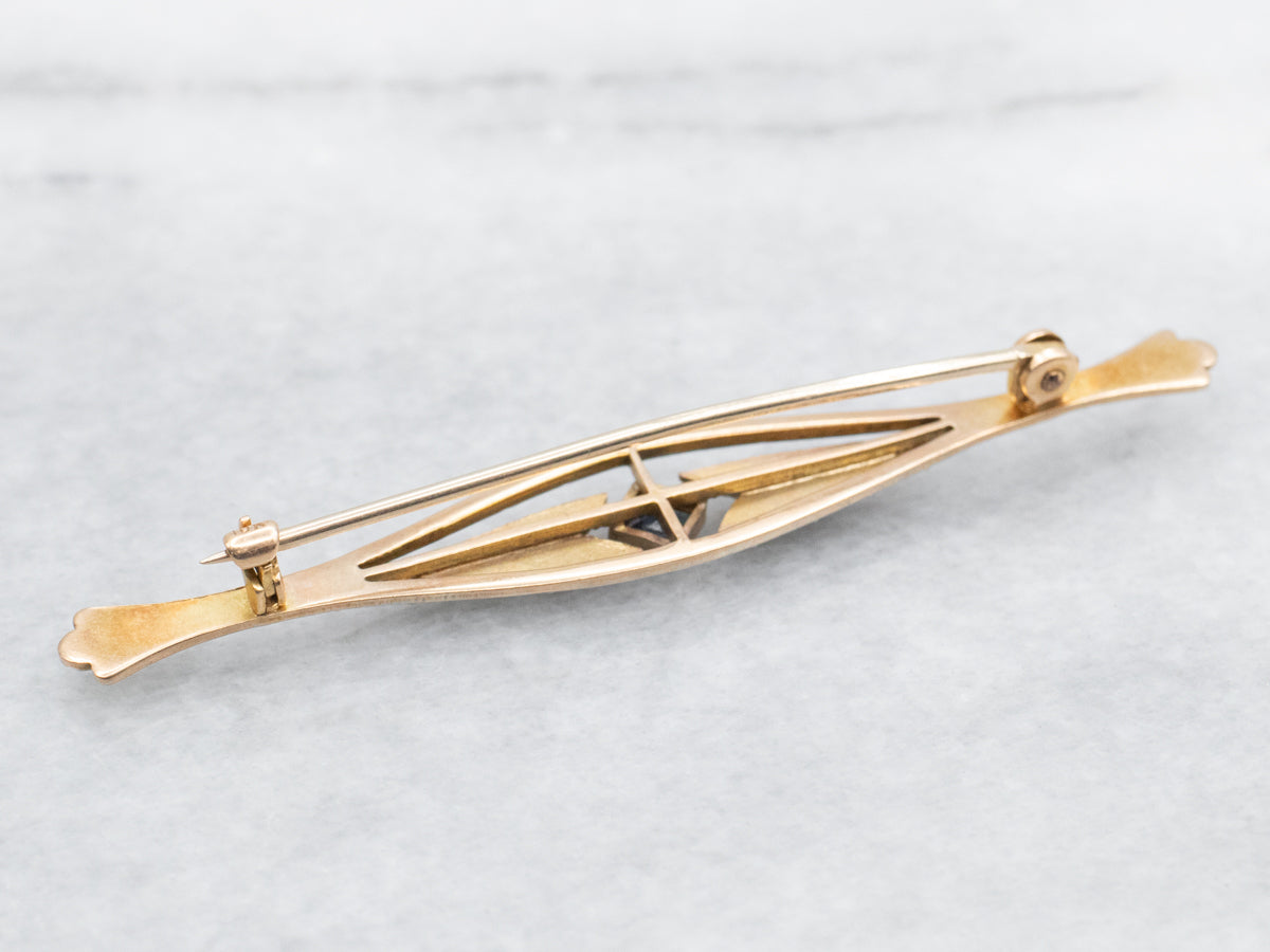 Vintage Square Cut Blue Glass Brooch