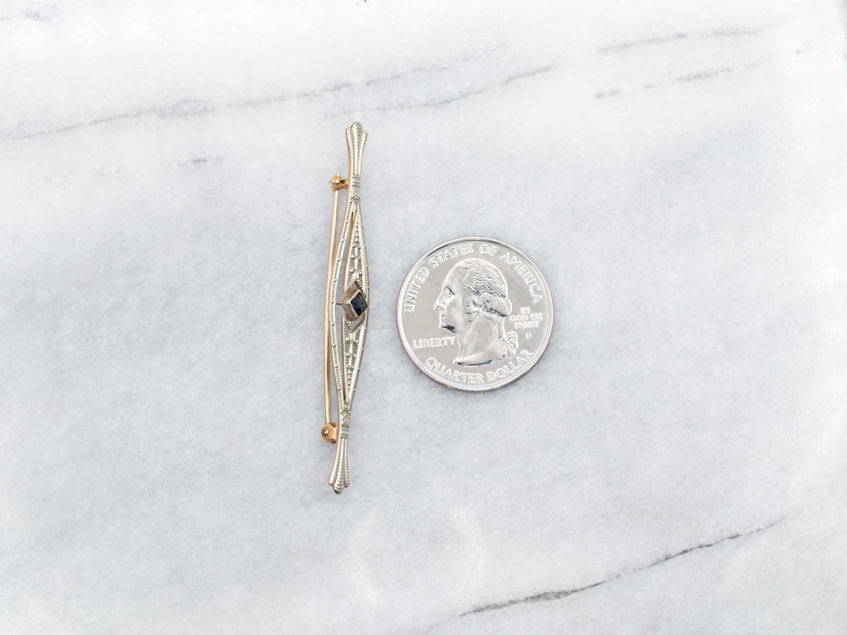 Vintage Square Cut Blue Glass Brooch