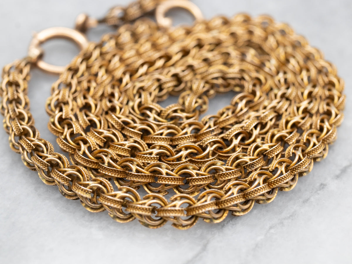 Ornate Round Link Chain with Double Spring Ring Clasp