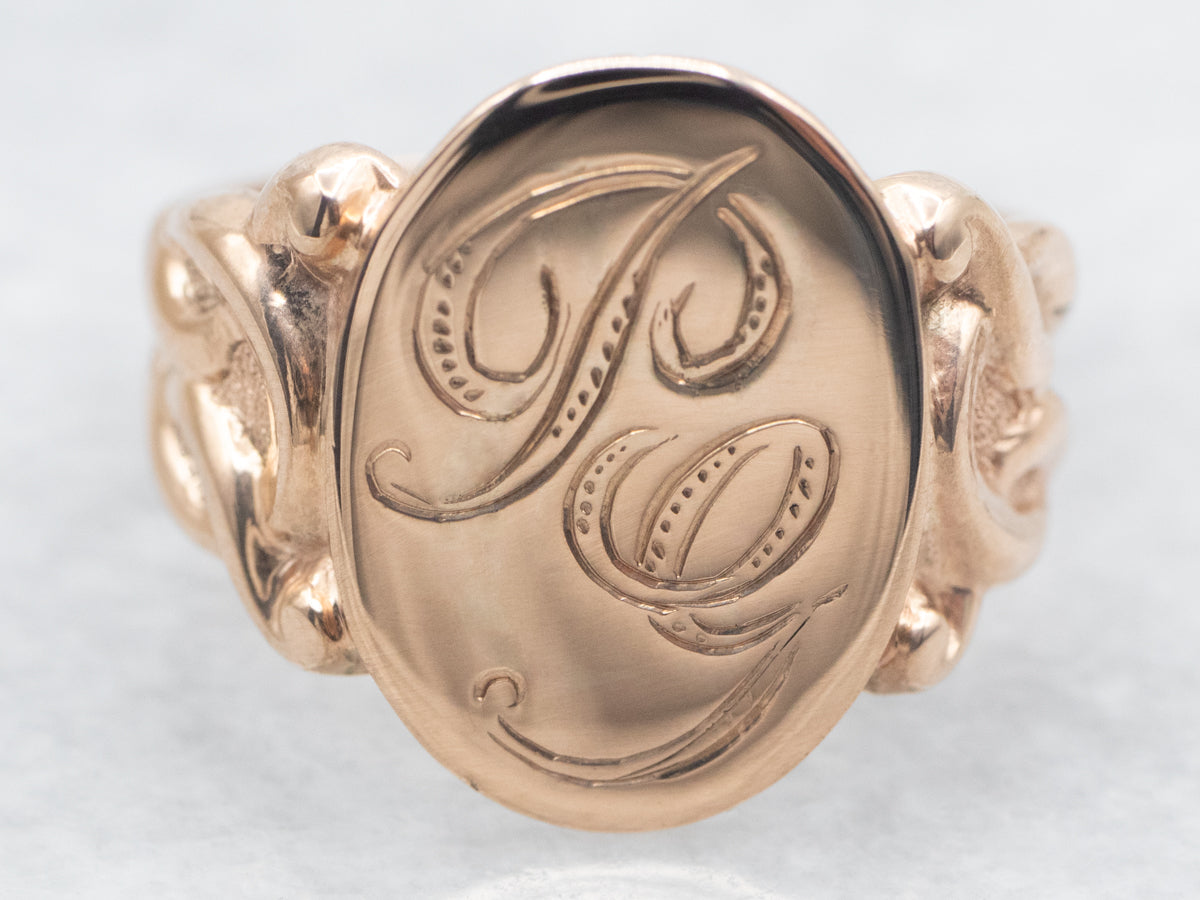 Rose Gold "PG" Engraved Signet Ring