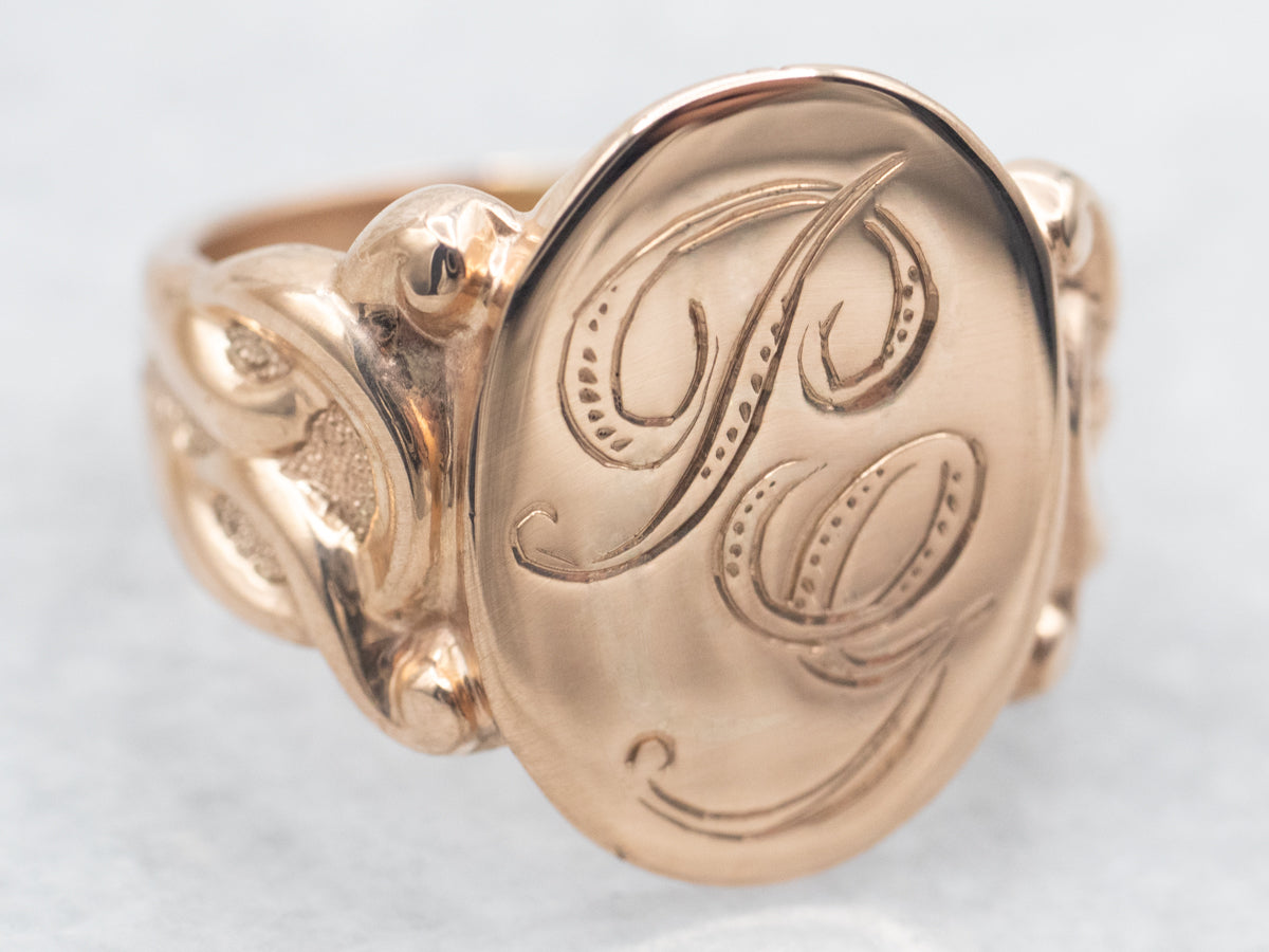 Rose Gold "PG" Engraved Signet Ring