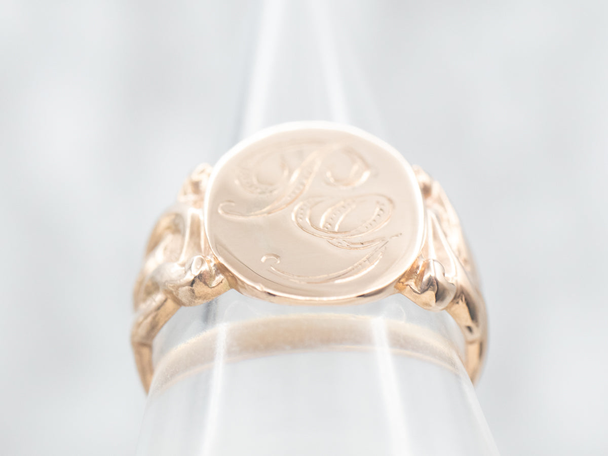 Rose Gold "PG" Engraved Signet Ring