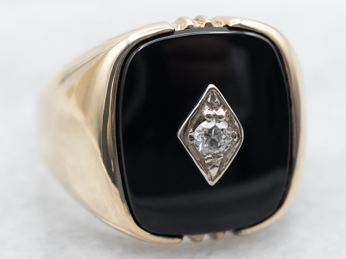 Anillo de ónix negro y diamantes talla europea