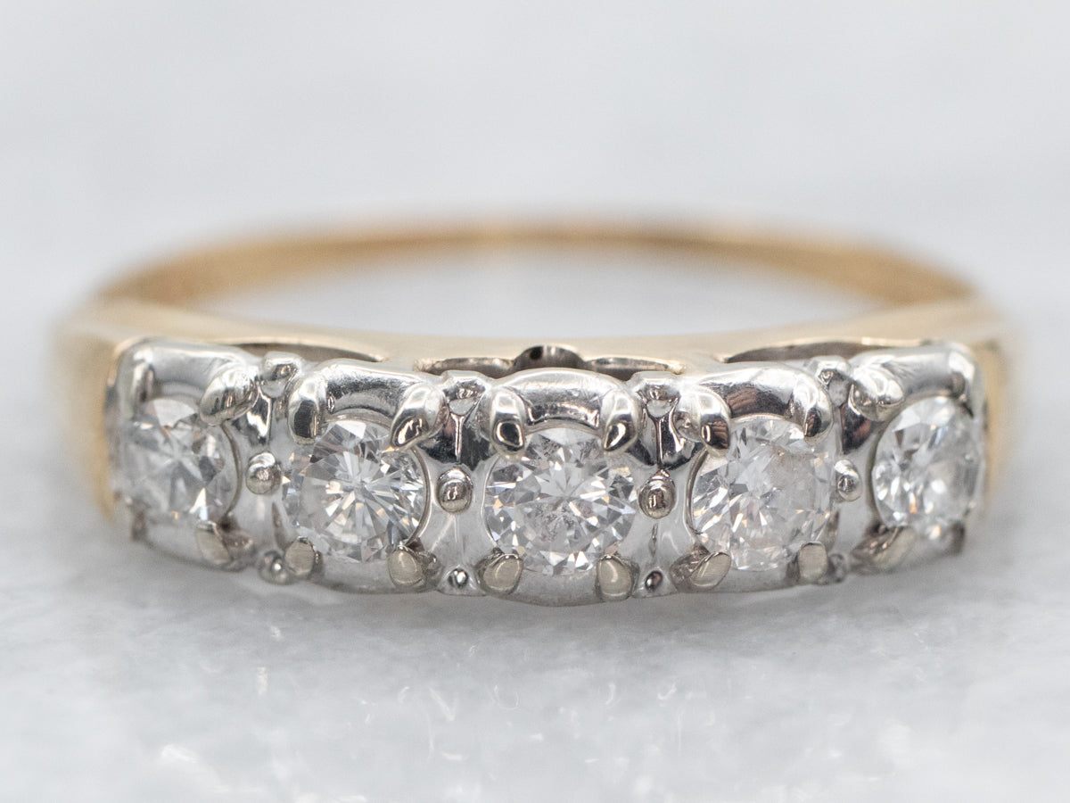 Retro Five Stone Diamond Wedding Band