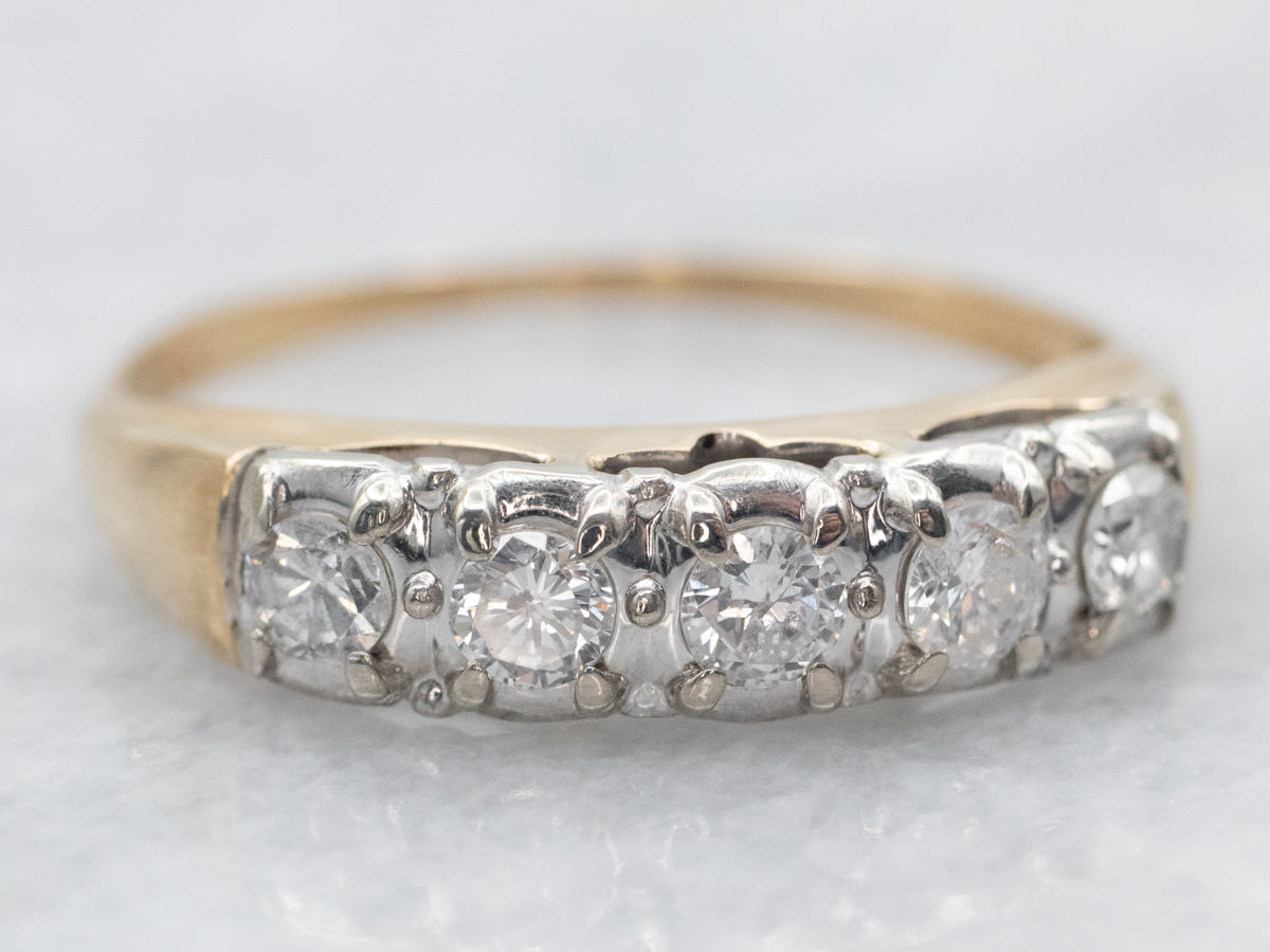 Retro Five Stone Diamond Wedding Band