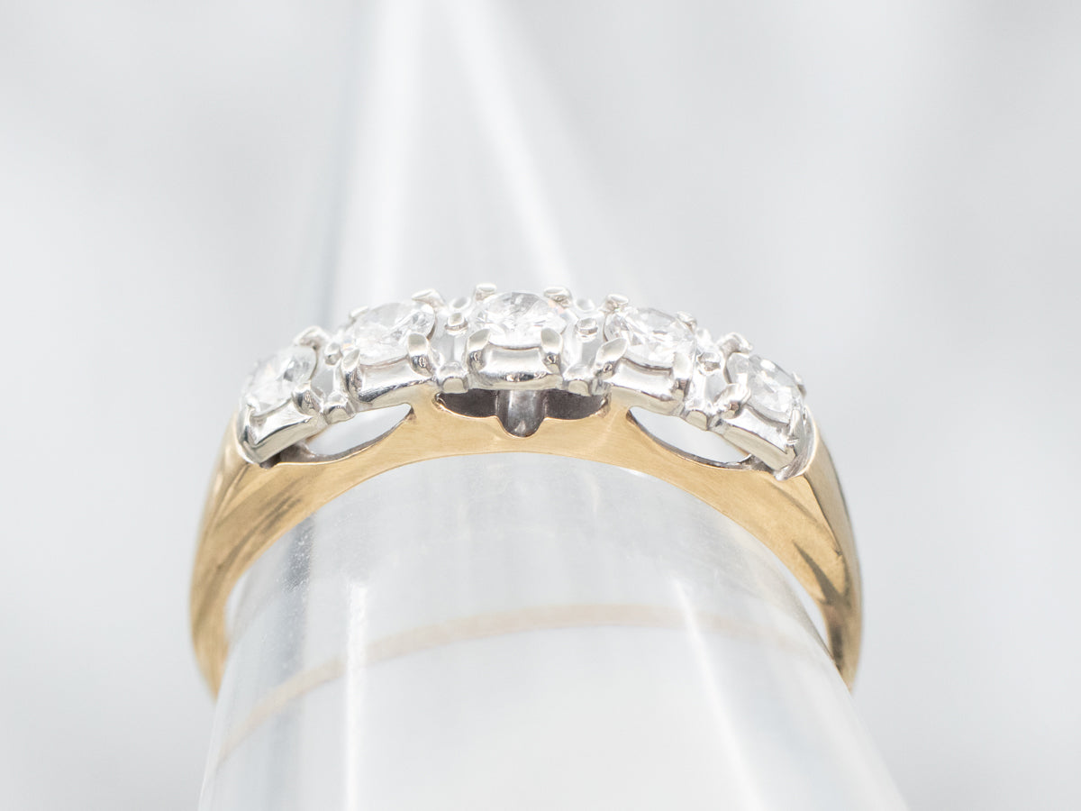 Retro Five Stone Diamond Wedding Band