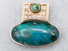 Yellow Gold East-to-West Oval Cut Chrysocolla Slide Pendant with Round Cut Green Tourmaline and Diamond Accents