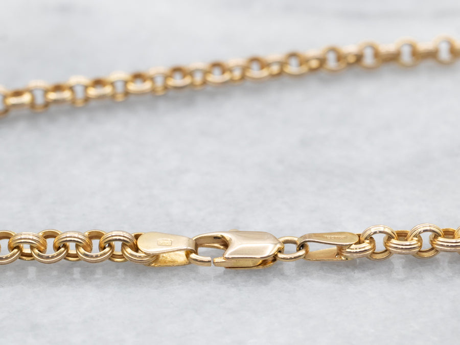 Yellow Gold Textured Rolo Chain with Lobster Clasp