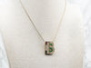 Yellow Gold Square Cut Ruby and Sapphire and Round Cut Emerald and Diamond "B" Pendant