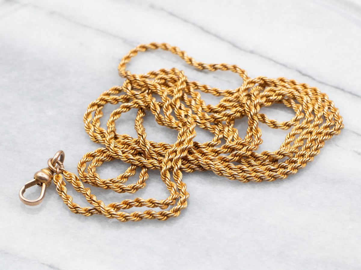 Yellow Gold Long Rope Twist Chain with Dog Clip