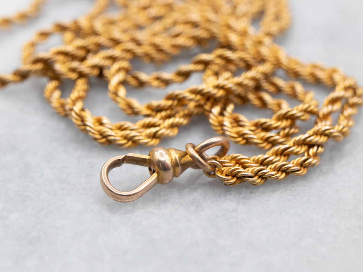 Yellow Gold Long Rope Twist Chain with Dog Clip