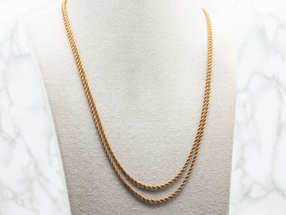 Yellow Gold Long Rope Twist Chain with Dog Clip