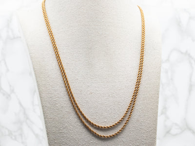 Yellow Gold Long Rope Twist Chain with Dog Clip