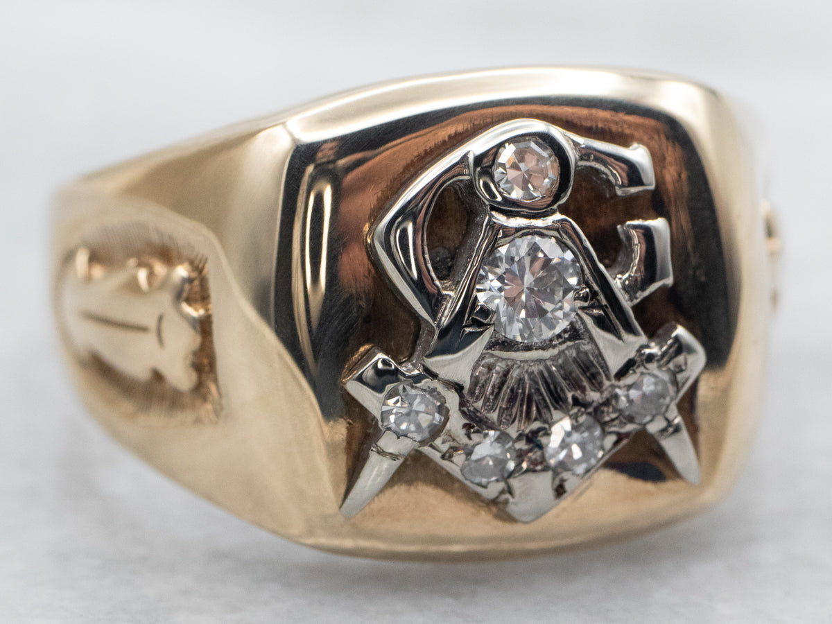 Men's Masonic Vintage Diamond Ring