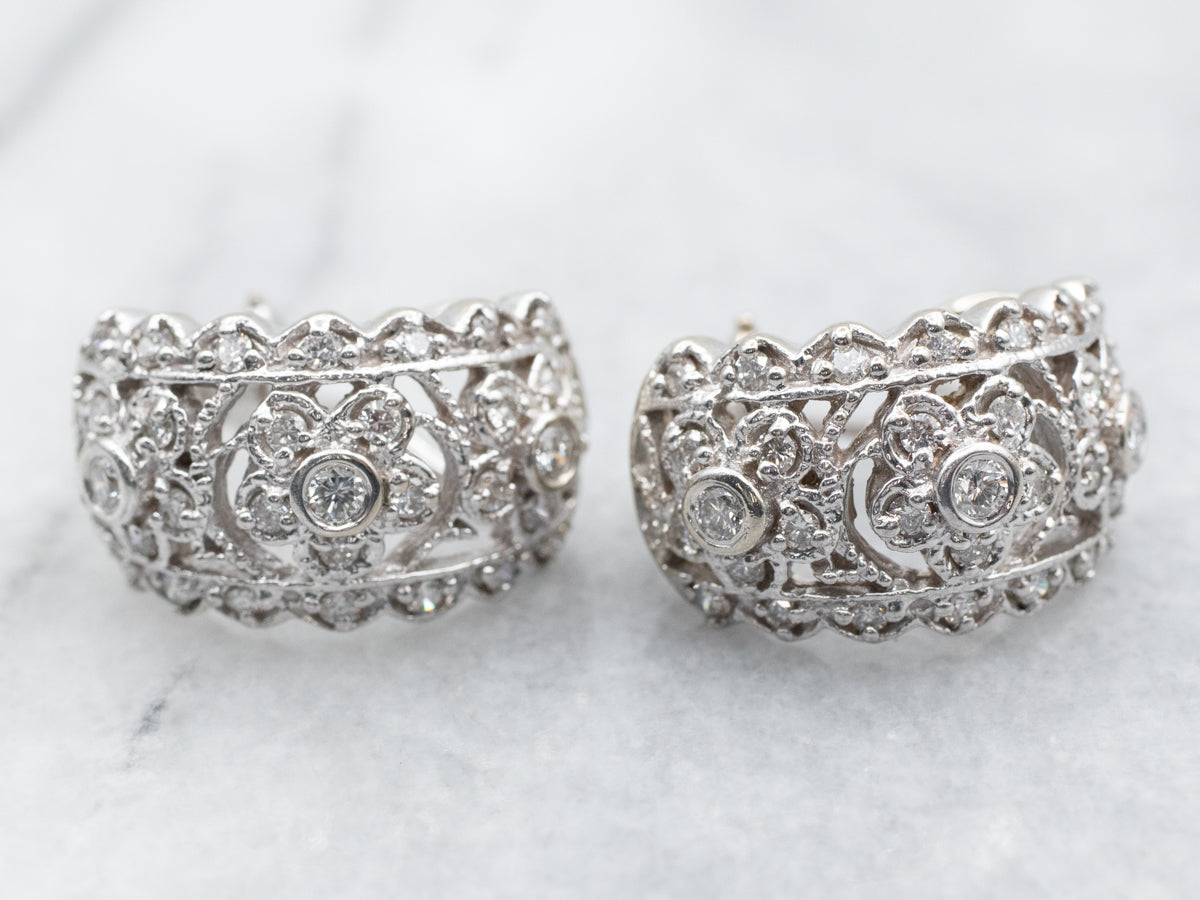 Diamond Encrusted Floral Hoop Drop Earrings