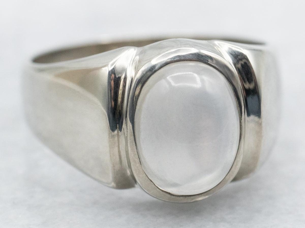 Unisex White Gold Moonstone Solitaire Ring