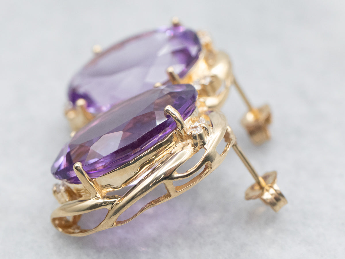 Bold Amethyst White Topaz and Gold Stud Earrings