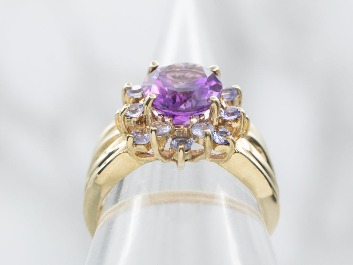 Amethyst and Tanzanite Halo Cocktail Ring