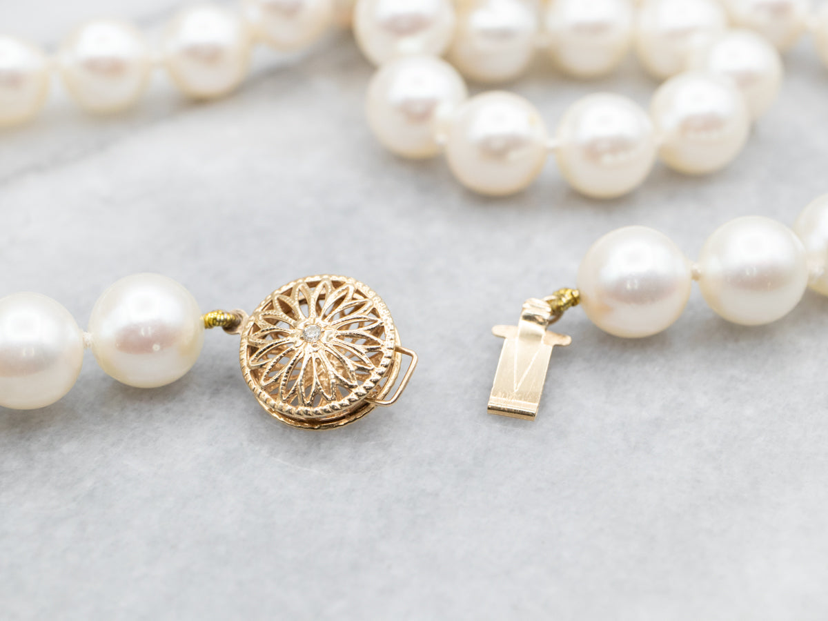 Big White Pearl Beaded Necklace with Diamond Clasp