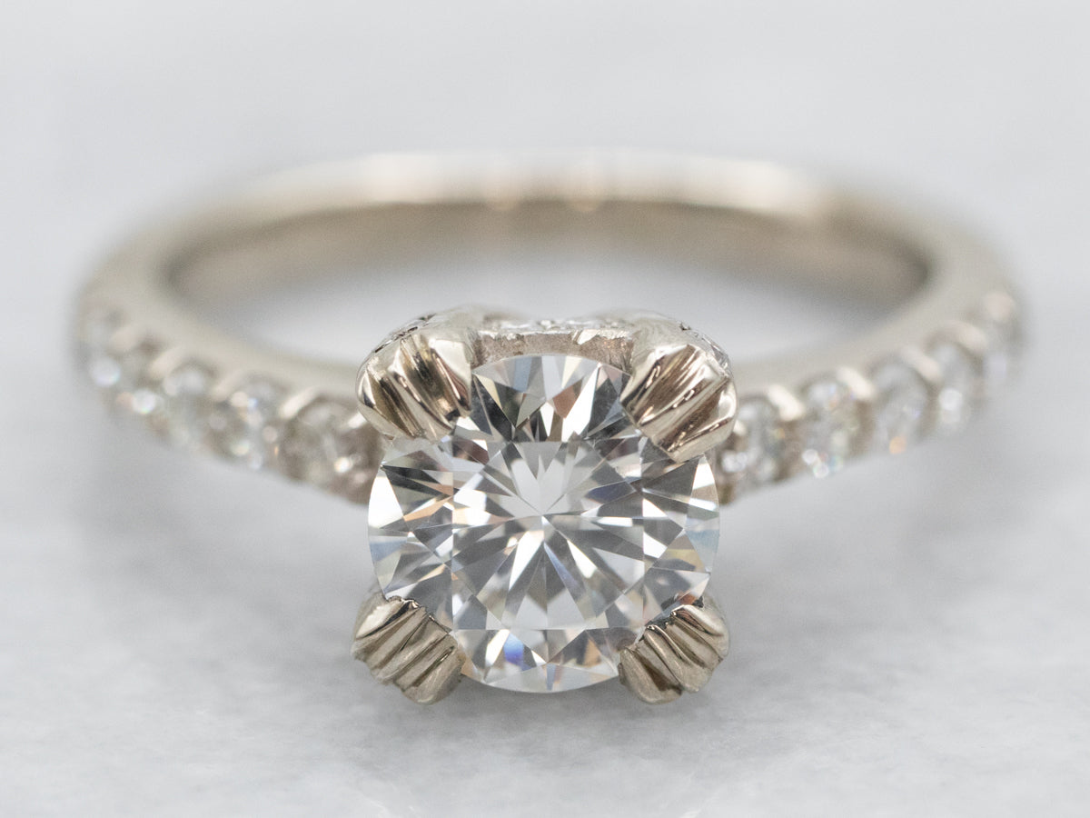 White Gold Diamond Engagement Ring with Diamond Accents