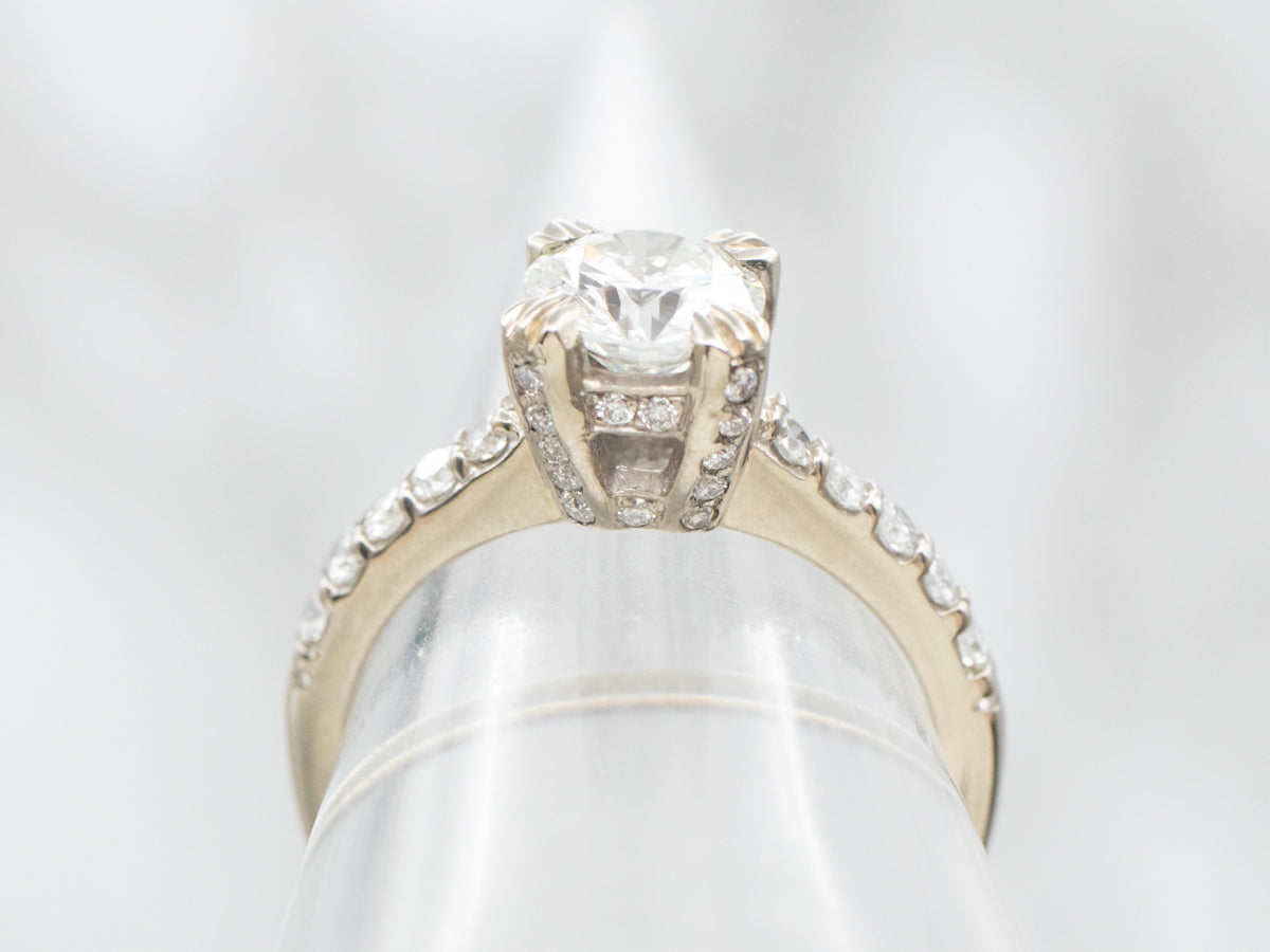 White Gold Diamond Engagement Ring with Diamond Accents
