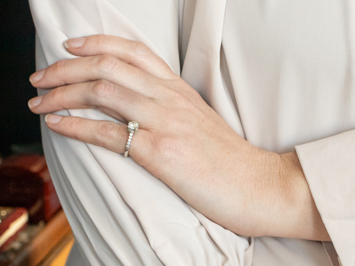 White Gold Diamond Engagement Ring with Diamond Accents