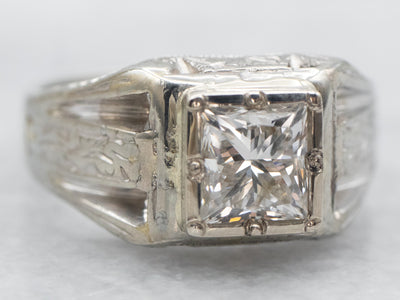 White Gold Bezel Set Princess Cut Diamond Solitaire Engagement Ring