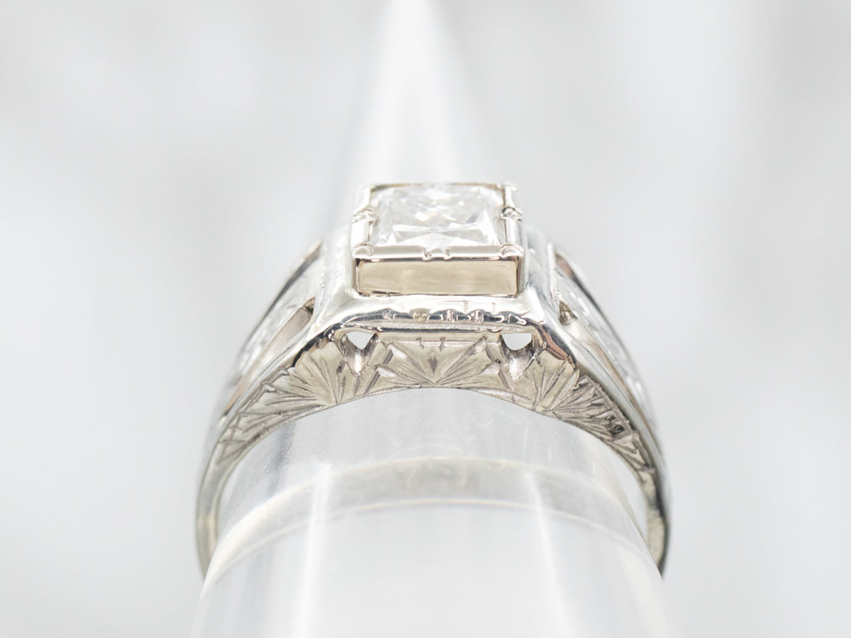 White Gold Bezel Set Princess Cut Diamond Solitaire Engagement Ring