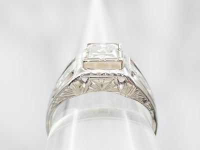 White Gold Bezel Set Princess Cut Diamond Solitaire Engagement Ring