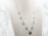 Yellow Gold Aquamarine Bead Station Necklace with Pendant
