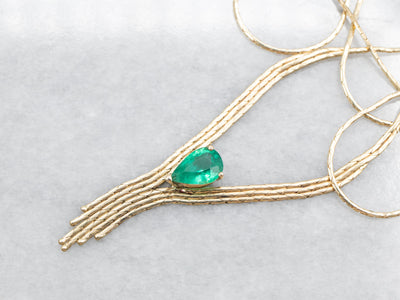 Yellow Gold Pear Cut Emerald Necklace with Lobster Clasp
