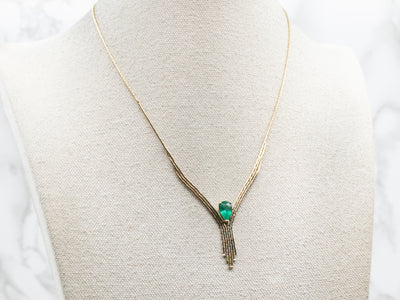 Yellow Gold Pear Cut Emerald Necklace with Lobster Clasp