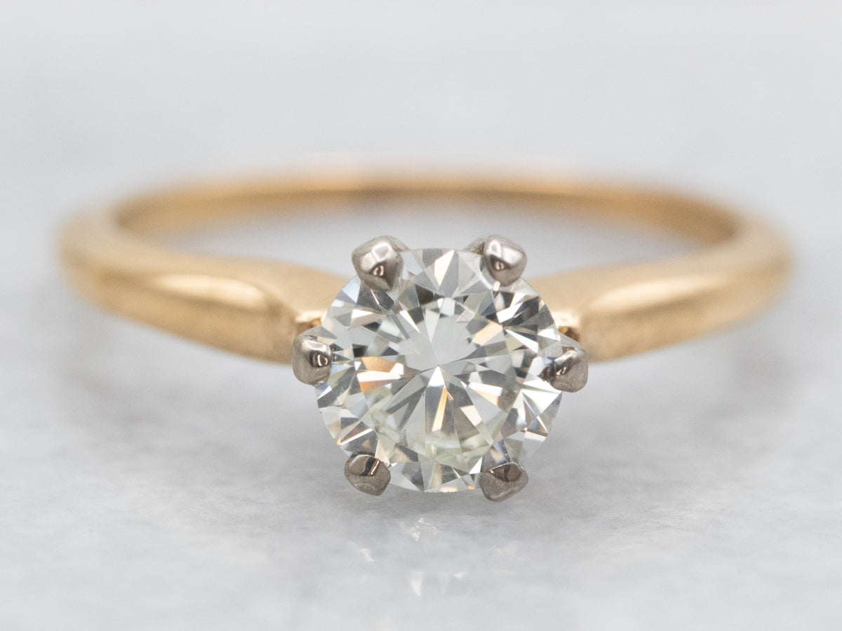 Two Tone Yellow and White Gold Diamond Solitaire Engagement Ring