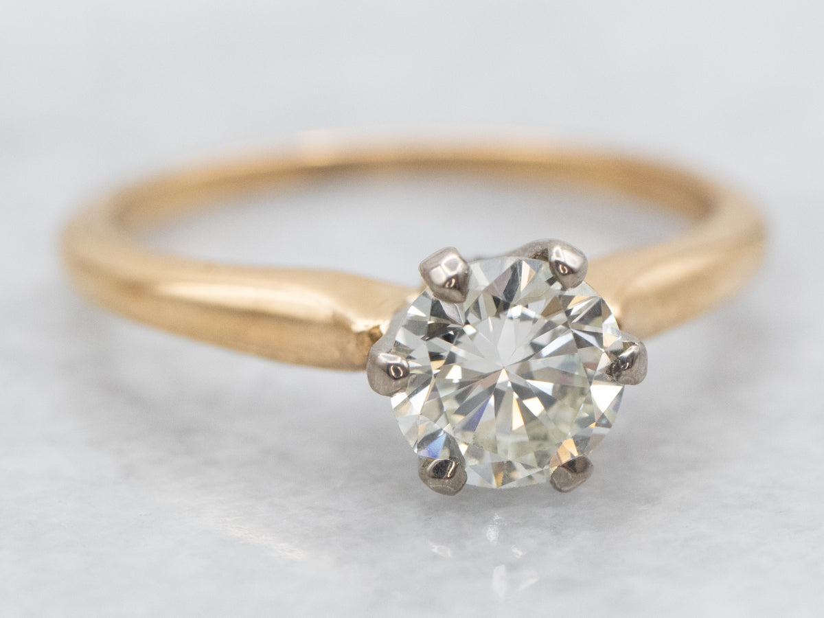 Two Tone Yellow and White Gold Diamond Solitaire Engagement Ring