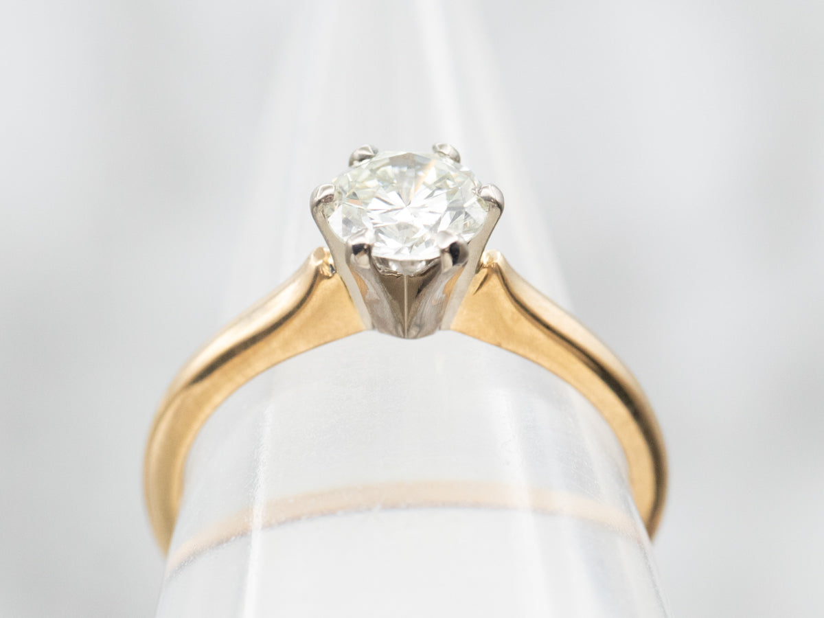 Two Tone Yellow and White Gold Diamond Solitaire Engagement Ring