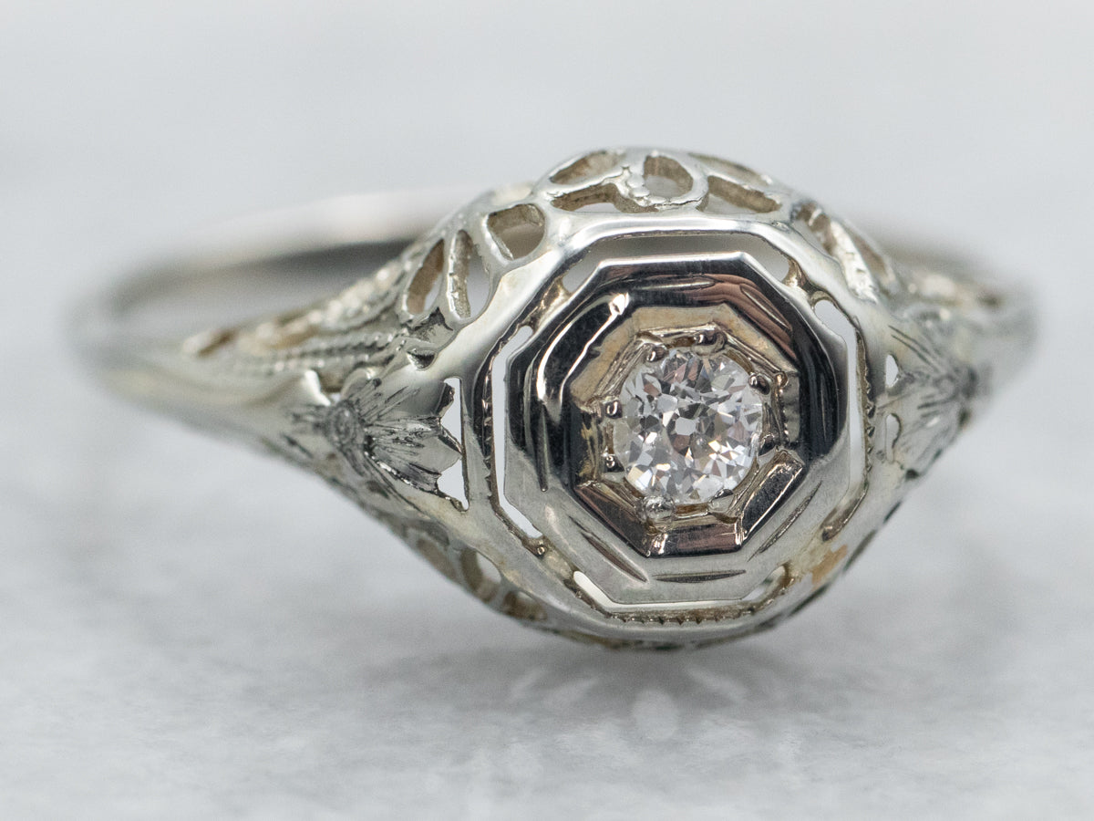 Anillo de compromiso Art Deco con solitario de diamantes de talla antigua