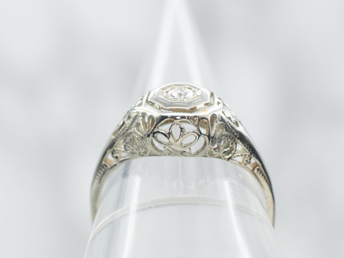 Anillo de compromiso Art Deco con solitario de diamantes de talla antigua