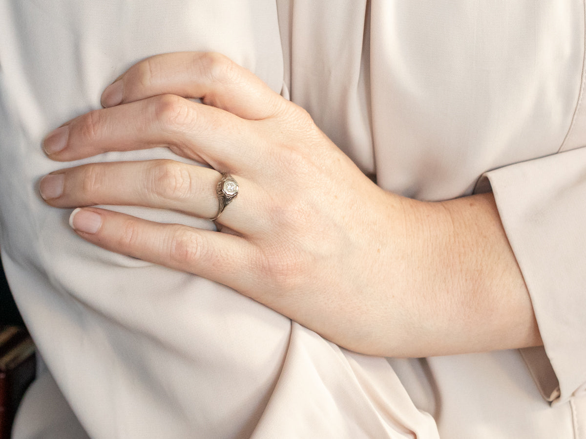 Anillo de compromiso Art Deco con solitario de diamantes de talla antigua