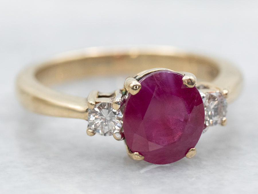 Ruby Three Stone Diamond Ring