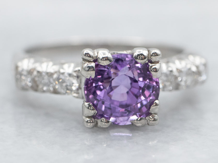 Pink-Purple Sapphire and Diamond Engagement Ring