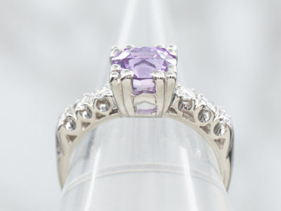 Pink-Purple Sapphire and Diamond Engagement Ring