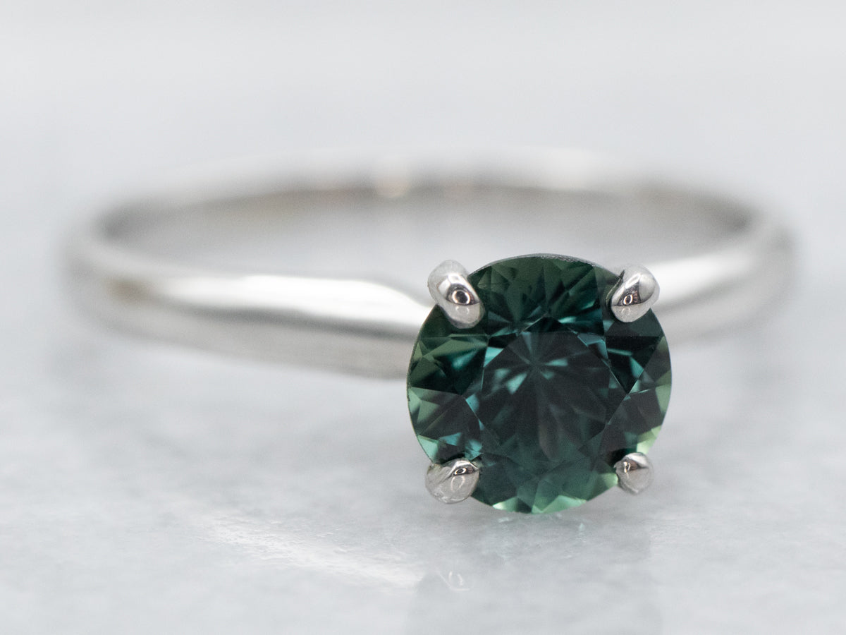 Platinum Teal-Blue Sapphire Solitaire Engagement Ring